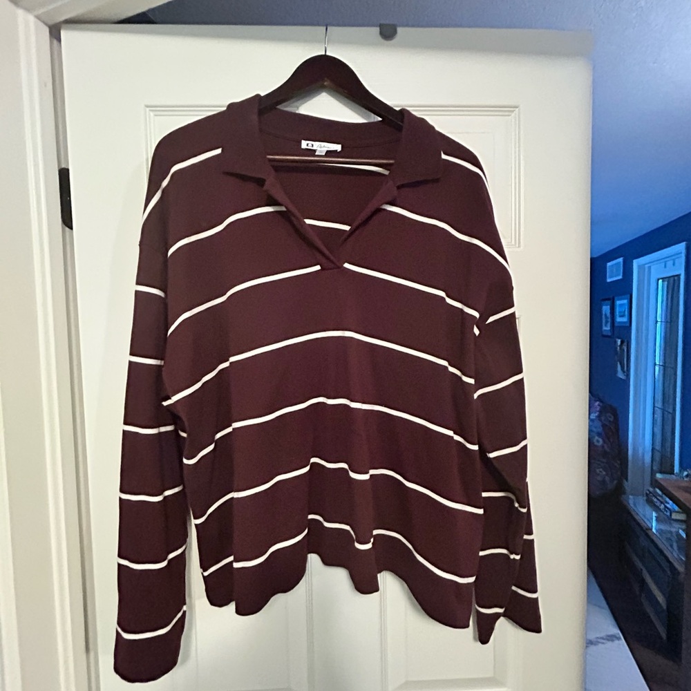Reitmans Burgundy and White Striped Top